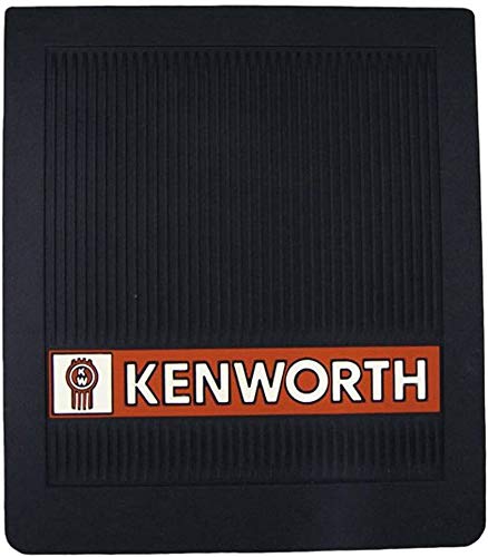 Black OEM Front Mudflaps (2) w/Red Kenworth Logo - 16" x 14" Ribbed 1/4" Thick - See Description for Fitment List